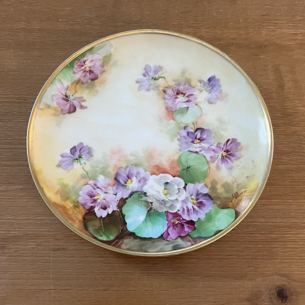 Vtg Richard Ginori Italy‎ Hand Painted Signed Floral Porcelain 6" Plate Gold Rim